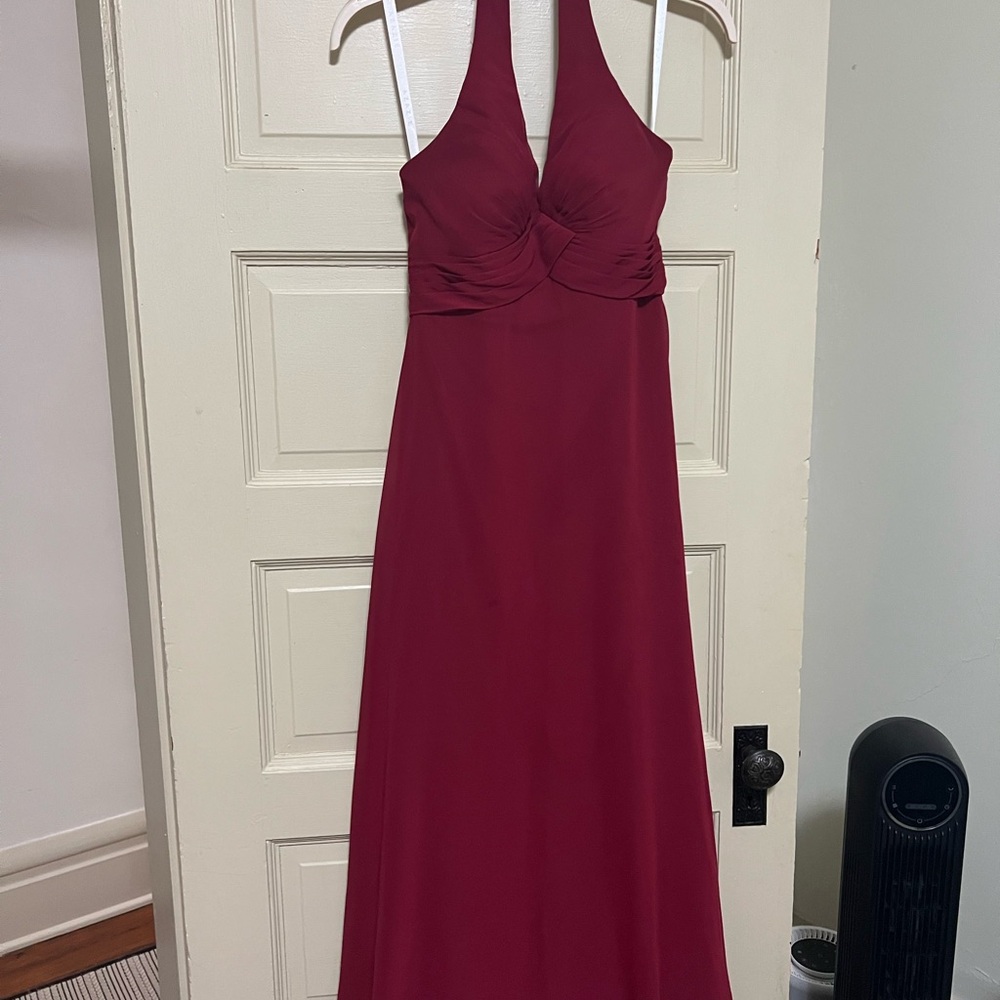 Azazie Burgundy Backless Halter Dress